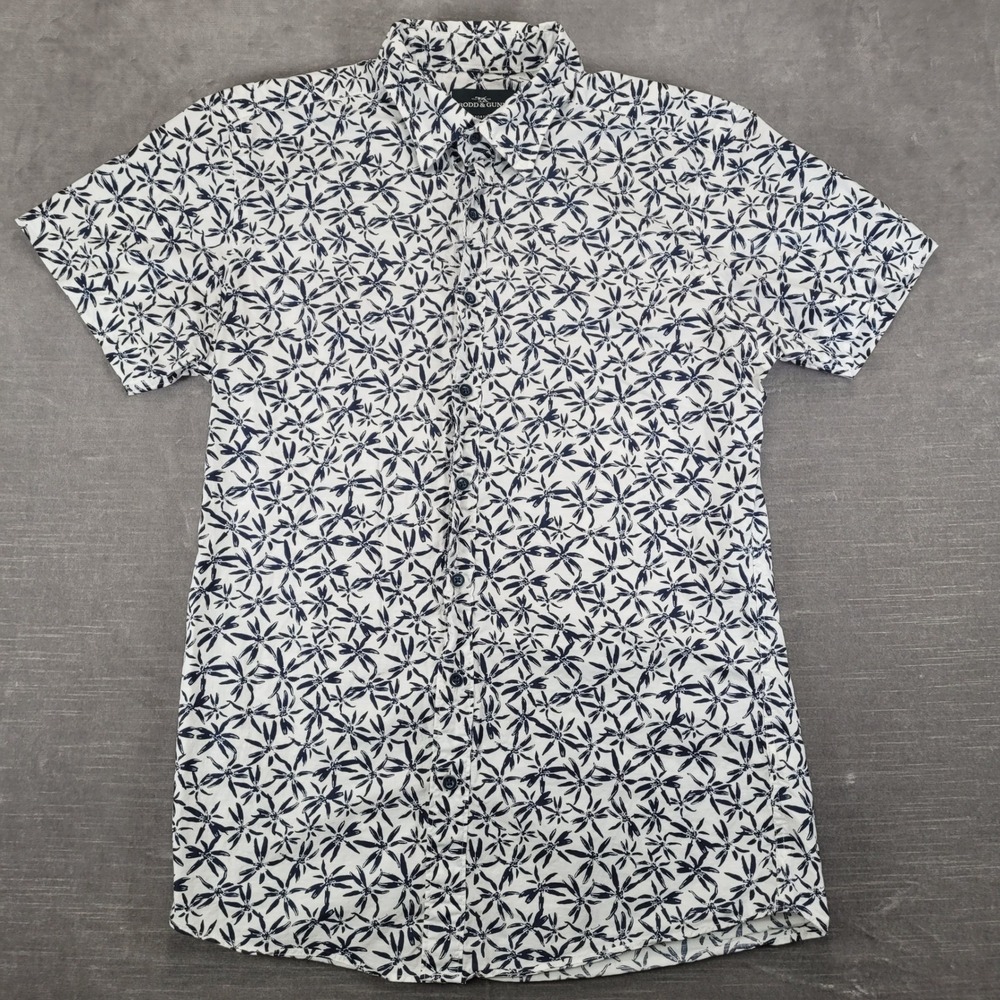 Rodd & Gunn Mens Small White Navy Floral Cotton Short‎ Sleeve Button Down Shirt